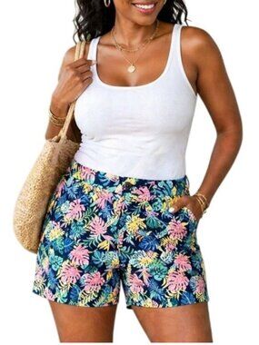 Caribbean Joe Size 8 Shorts 5" Inseam Tropical Print Stretch Comfortable Stylish